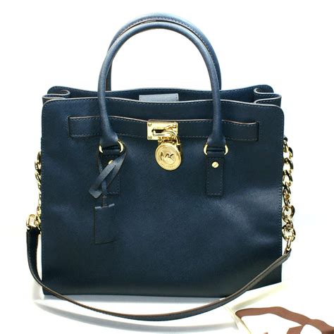 michael kors hamilton navy blue white stripe|Nouveau Hamilton Large Logo and Leather Satchel.